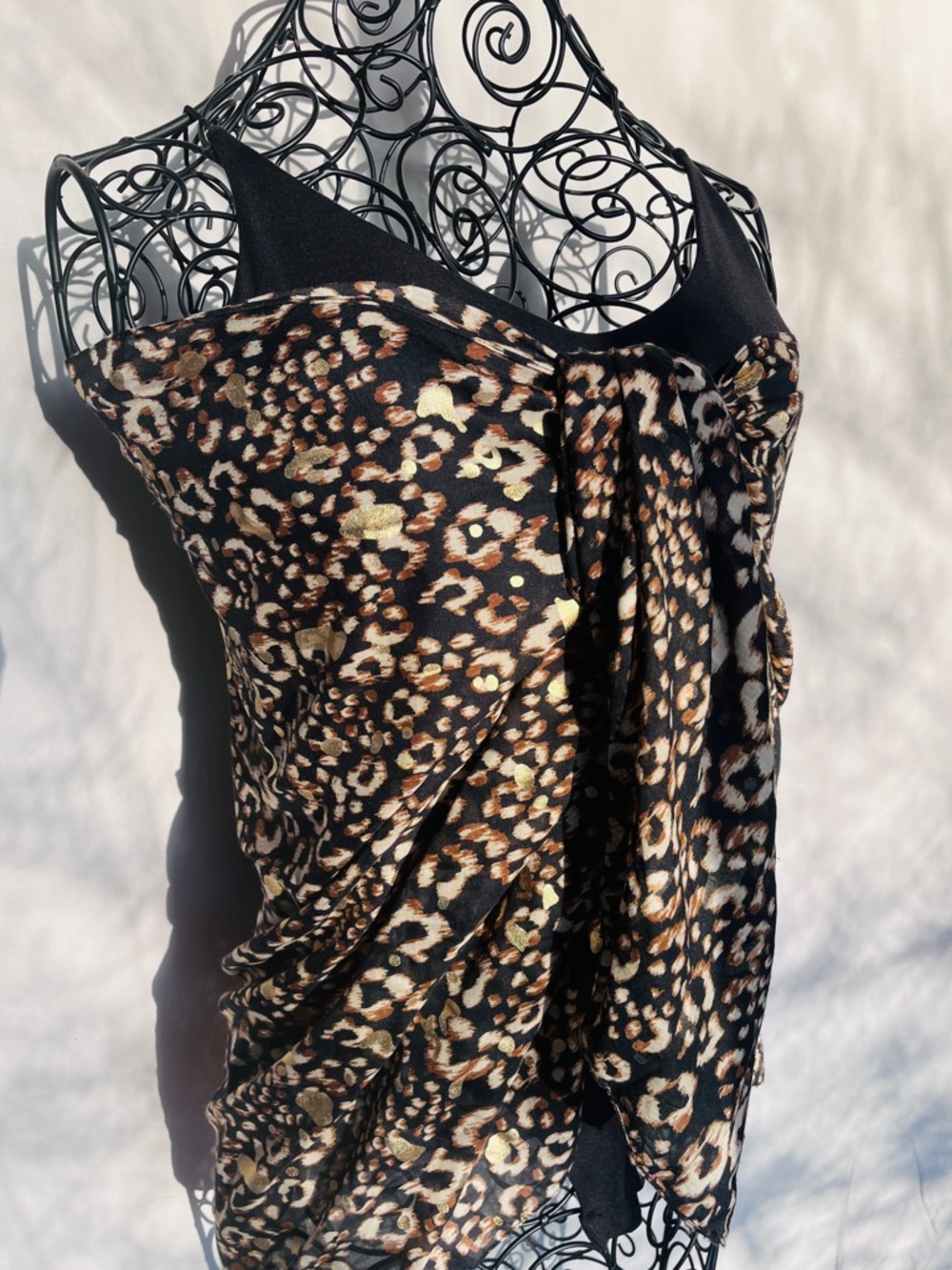 Leopard Print Gold Fleck Scarf Shawl Wrap Sarong Lightweight Large 27x72